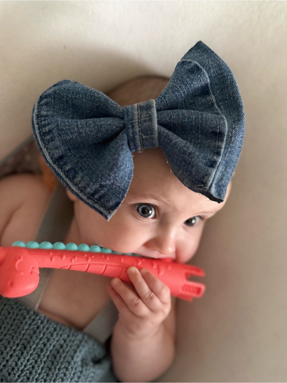 Denim Bow Headband - Dark Blue Jean Bow